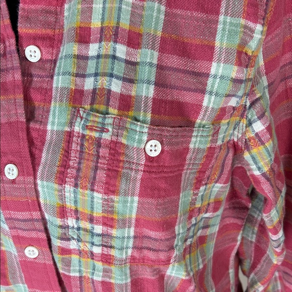 Lauren Ralph Lauren Pink Plaid Denim Button-Down Shirt Size Medium Front Pockets - Picture 3 of 5